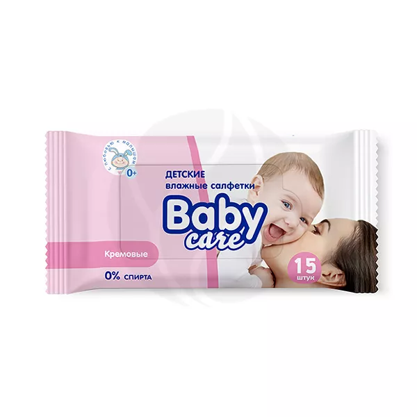 Изображение товара Baby Care Влажные салфетки детские кремовые, 15шт