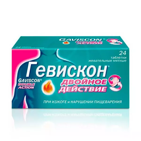 Гевискон Двойное Действие таблетки жевательные мятные, №24