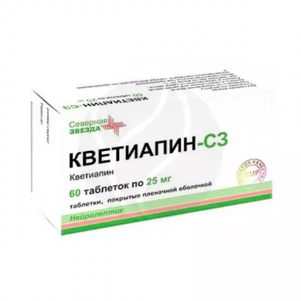 Изображение товара Кветиапин-СЗ таблетки покрыт. п/о 25мг, №60 Изображение товара Кветиапин-СЗ таблетки покрыт. п/о 25мг, №60