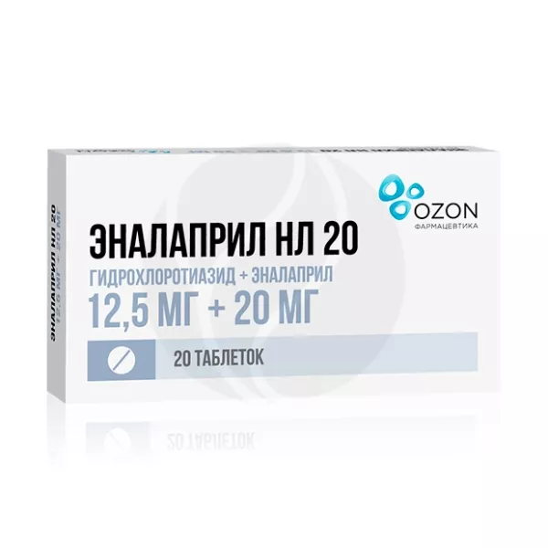 Изображение товара Эналаприл-НЛ Озон таблетки 20мг+12,5мг, №20 Изображение товара Эналаприл-НЛ Озон таблетки 20мг+12,5мг, №20