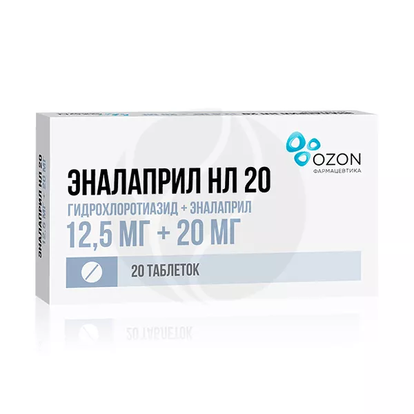 Изображение товара Эналаприл-НЛ Озон таблетки 20мг+12,5мг №20 для гипертонии и сердечной недостаточности