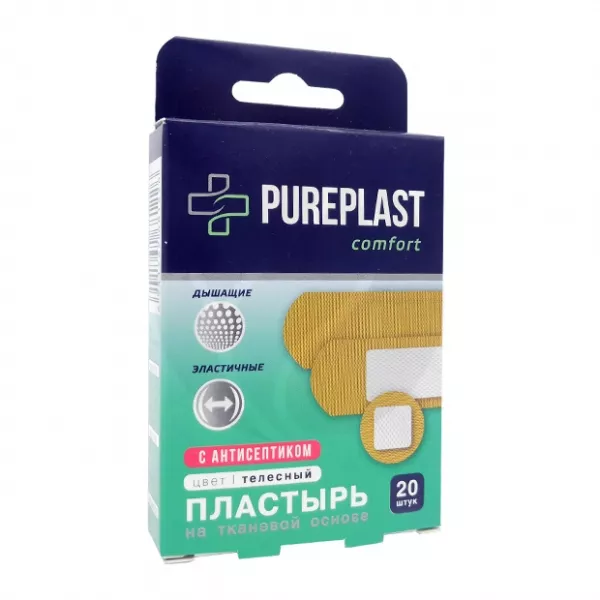 Pureplast Comfort пластырь бактерицидный на ткан. осн., №20 Пластырь Коробка картонная Чангжоу Хуалиань Хэлс Дрессинг Ко ЛТД, купить в аптеке ВИТА