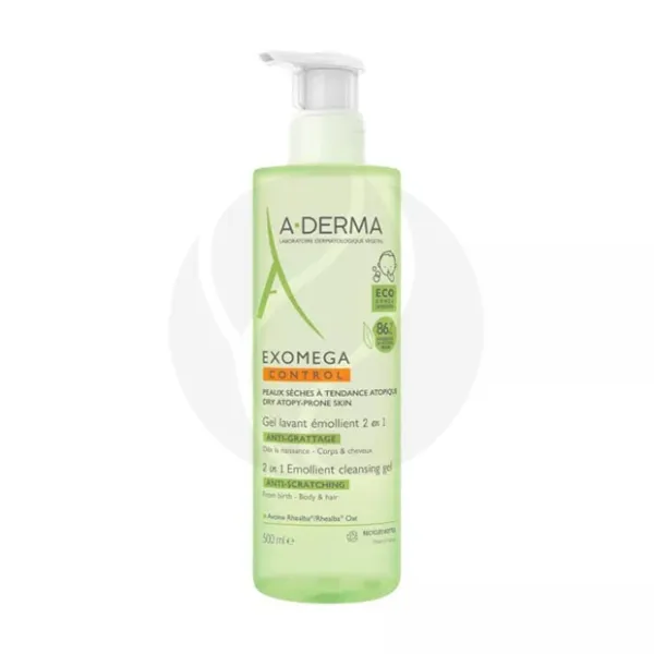 A-Derma Exomega Control 2в1 Смягчающий очищающий гель для тела и волос 2в1, 500мл