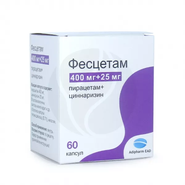 Изображение товара Фесцетам капсулы 400мг+25мг №60 для мозгового кровообращения и когнитивных функций