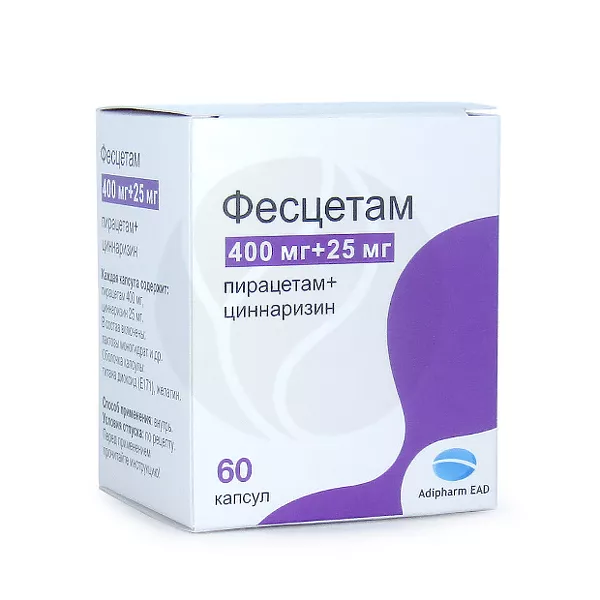 Изображение товара Фесцетам капсулы 400мг+25мг №60 для мозгового кровообращения и когнитивных функций