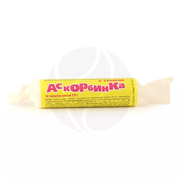 Изображение товара Аскорбиновая кислота с сахаром таблетки 25мг, №10
