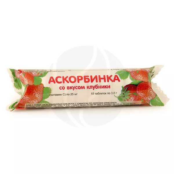 Изображение товара Аскорбиновая кислота с сахаром Клубника таблетки 25мг, №10 Изображение товара Аскорбиновая кислота с сахаром Клубника таблетки 25мг, №10