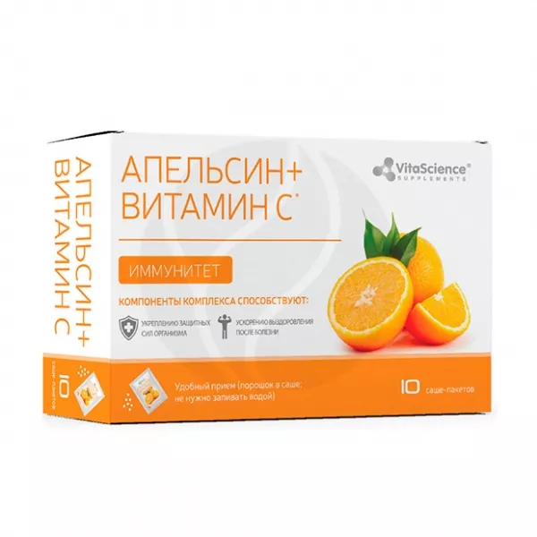Комплекс Апельсина, витам.С и Zn саше №10 БАД Витасайнс – купить по ...