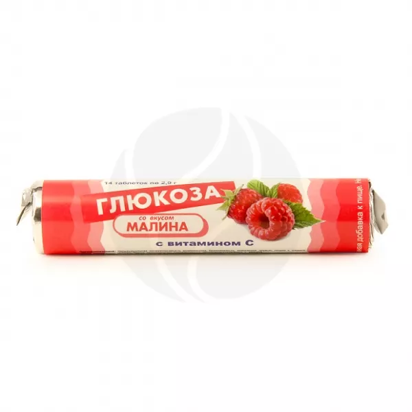 Глюкоза с витамином С со вкусом малины таблетки для рассасывания, 30мг №14