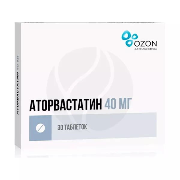Изображение товара Аторвастатин Озон 40 мг таблетки покрытые, №30 — снижение холестерина