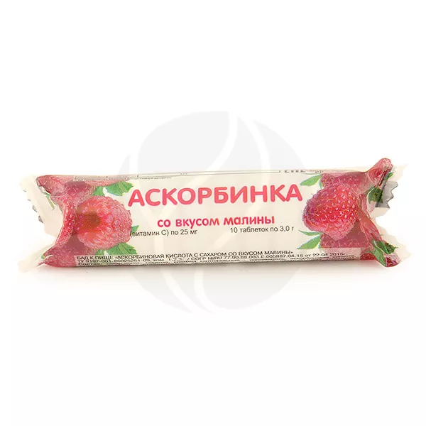 Изображение товара Аскорбиновая кислота с сахаром Малина таблетки 25мг, 10шт Изображение товара Аскорбиновая кислота с сахаром Малина таблетки 25мг, 10шт