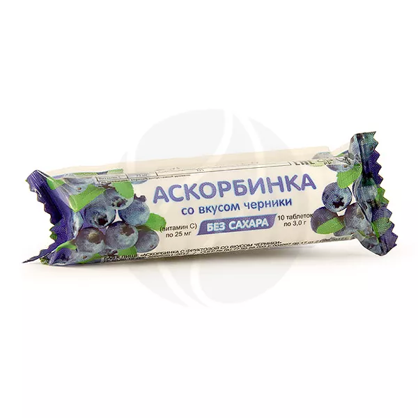 Изображение товара Аскорбинка с фруктозой Черника таблетки 25мг, №10 Изображение товара Аскорбинка с фруктозой Черника таблетки 25мг, №10