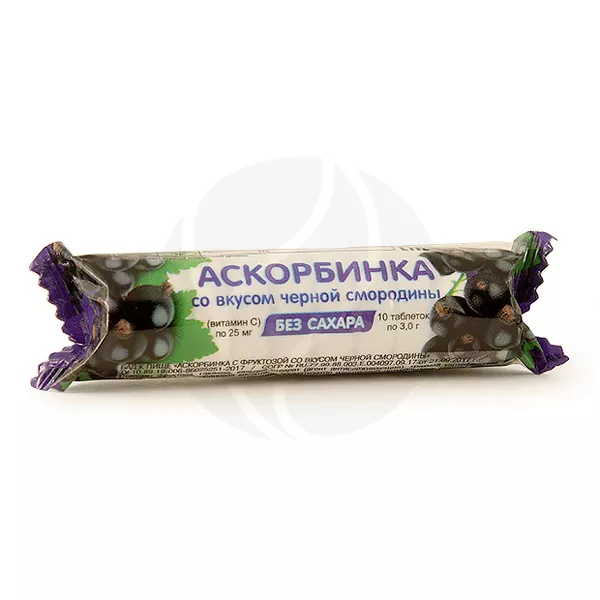 Изображение товара Аскорбинка с фруктозой Чёрная смородина таблетки 25мг, №10 Изображение товара Аскорбинка с фруктозой Чёрная смородина таблетки 25мг, №10