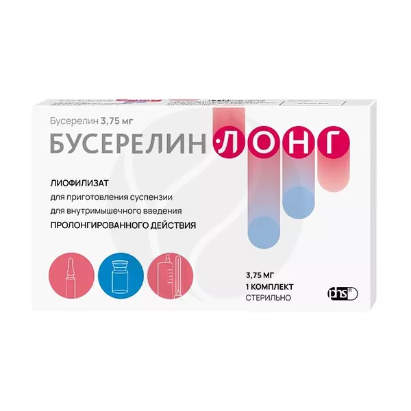 Изображение товара Бусерелин-Лонг лиофилизат д/пригот. сусп. д/в/м введ. 3,75мг, №1 Изображение товара Бусерелин-Лонг лиофилизат д/пригот. сусп. д/в/м введ. 3,75мг, №1