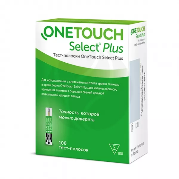 Изображение товара Тест-полоски OneTouch Select Plus для глюкометра, 100 шт