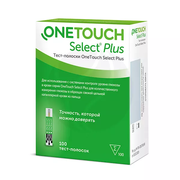 Изображение товара Тест-полоски OneTouch Select Plus для глюкометра 100 шт точные и удобные