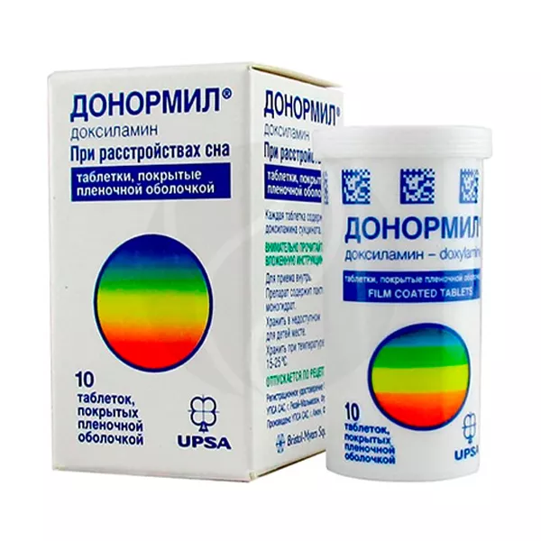Изображение товара Донормил таблетки п/о 15мг, №10 от бессонницы Изображение товара Донормил таблетки п/о 15мг, №10 от бессонницы