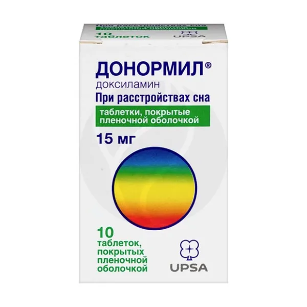 Изображение товара Донормил таблетки п/о 15мг, №10 от бессонницы Изображение товара Донормил таблетки п/о 15мг, №10 от бессонницы