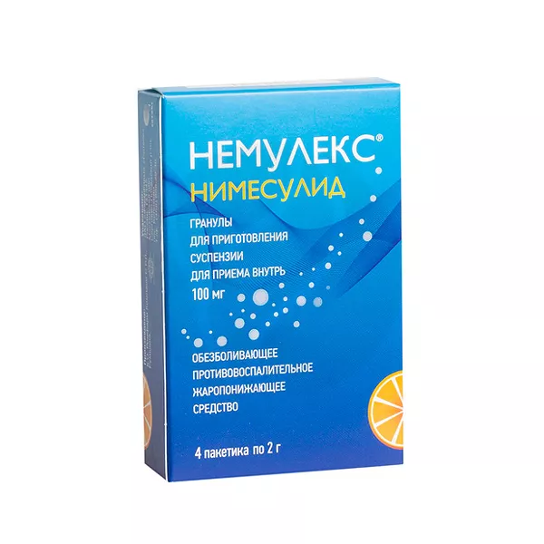 Изображение товара Немулекс гранулы для приготовления раствора 100мг №4 средство для боли и температуры Изображение товара Немулекс гранулы для приготовления раствора 100мг №4 средство для боли и температуры