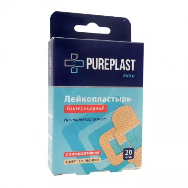 Pureplast Extra пластырь бактерицидный на тканевой основе телесного цвета, №20