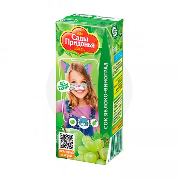 Изображение товара Сады Придонья осветленный сок Яблоко-Виноград 200мл для детей 6 месяцев+ Изображение товара Сады Придонья осветленный сок Яблоко-Виноград 200мл для детей 6 месяцев+