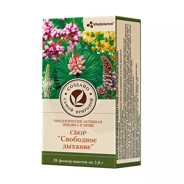 Изображение товара Витамины и фитосбор VitaScience Сбор Свободное дыхание 2г Изображение товара Витамины и фитосбор VitaScience Сбор Свободное дыхание 2г