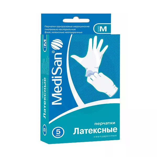 Изображение товара Перчатки смотровые латексные нестерильные неопудренные MediSan размер М