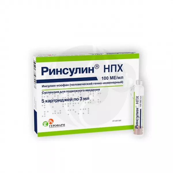 Изображение товара Ринсулин НПХ суспензия д/п/к введ. 100МЕ/мл 3мл №5 картридж