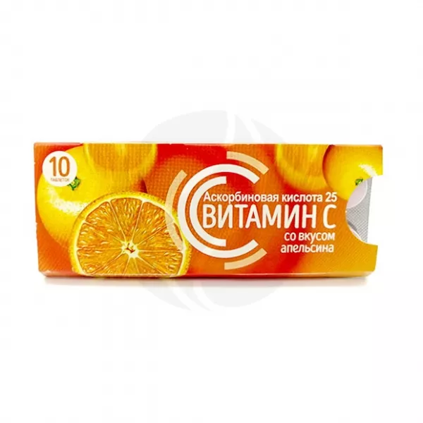 Vitascience Аскорбиновая кислота таблетки со вкусом апельсина 25мг, №10