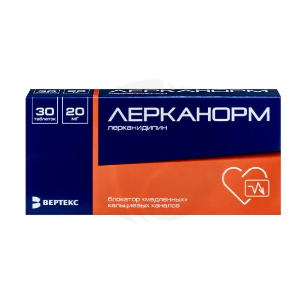 Изображение товара Лерканорм таблетки покрытые 20мг №30 для гипертонии и стенокардии