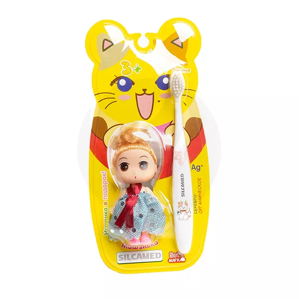 Изображение товара Детская зубная щетка SilcaMed серебро 3+ с игрушкой для детей старше трех лет