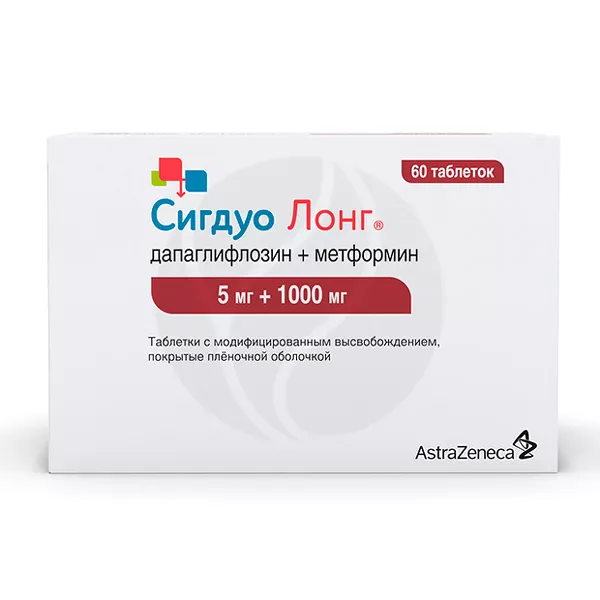 Изображение товара Сигдуо Лонг 5мг + 1000мг таблетки с модифицированным высвобождением, покрытые пленочной оболочкой,