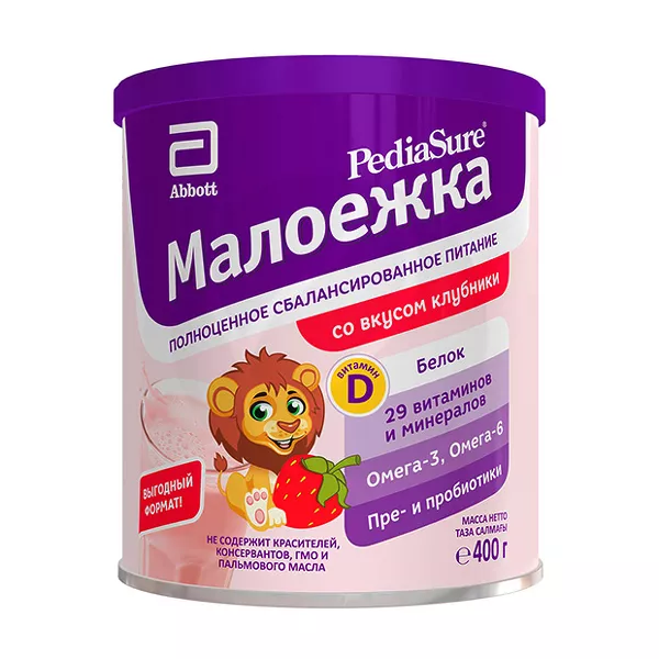 Изображение товара ПедиаШур Малоежка сухая смесь с вкусом клубники, 400 г для детей 1-10 лет Изображение товара ПедиаШур Малоежка сухая смесь с вкусом клубники, 400 г для детей 1-10 лет