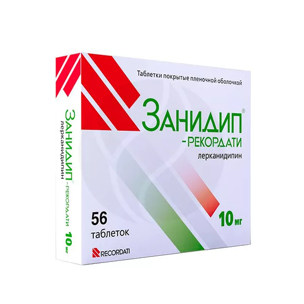 Изображение товара Занидип Рекордати таблетки п/о 10мг, №56 Изображение товара Занидип Рекордати таблетки п/о 10мг, №56