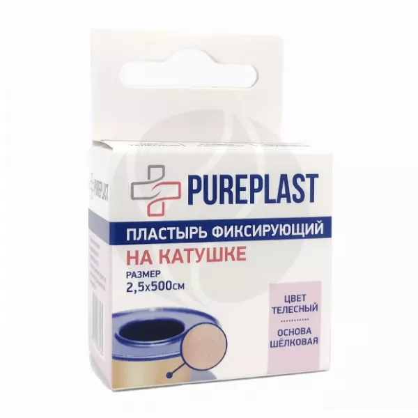 Изображение товара Pureplast пластырь на шелковой основе телесного цвета, (2,5х500см) Изображение товара Pureplast пластырь на шелковой основе телесного цвета, (2,5х500см)