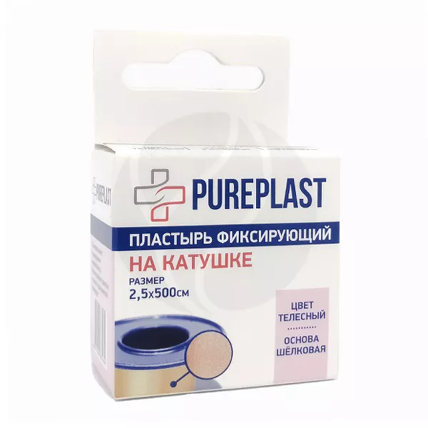 Изображение товара Медицинский пластырь Pureplast на шелковой основе 2,5х500см телесный Изображение товара Медицинский пластырь Pureplast на шелковой основе 2,5х500см телесный