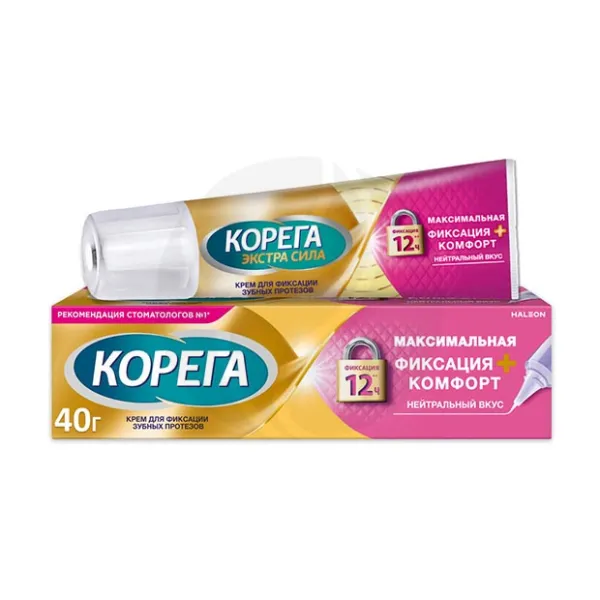 Корега крем для фиксации зубных протезов максимальная фиксация+комфорт, 40г