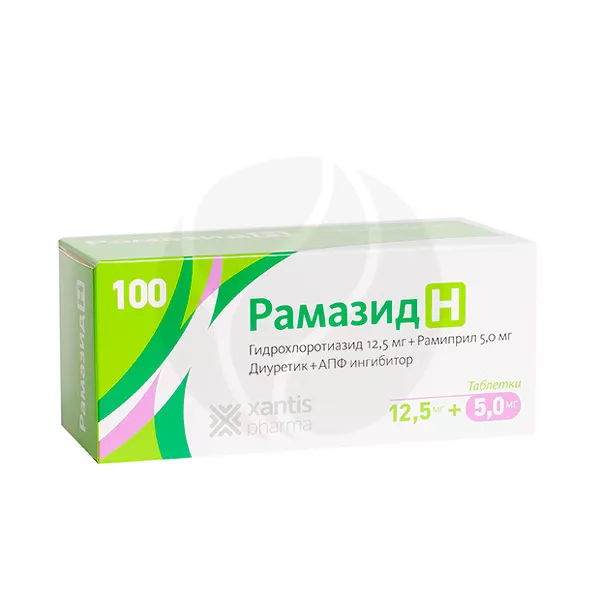 Изображение товара Рамазид Н таблетки 12,5мг+5мг 100 шт гипотензивное средство Изображение товара Рамазид Н таблетки 12,5мг+5мг 100 шт гипотензивное средство