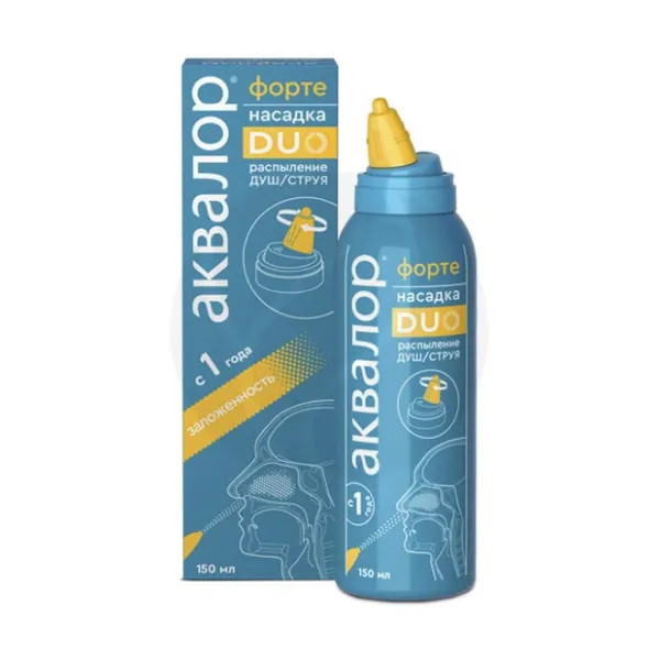 Изображение товара Аквалор Форте DUO с насадкой душ/струя спрей назальный для детей с 1 года и взрослых, 150мл