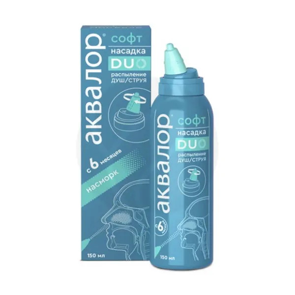 Изображение товара Аквалор Софт DUO спрей назальный 150 мл с насадкой душ/струя для детей и взрослых