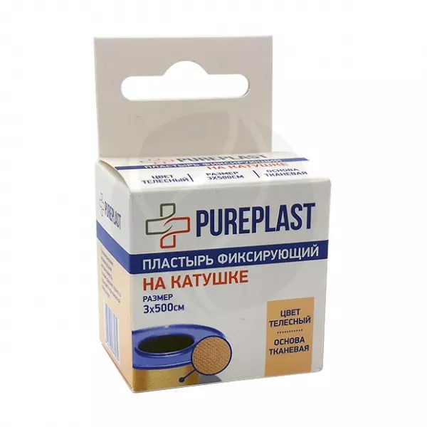 Изображение товара Pureplast пластырь фиксирующий тканевый 3х500 см телесный цвет