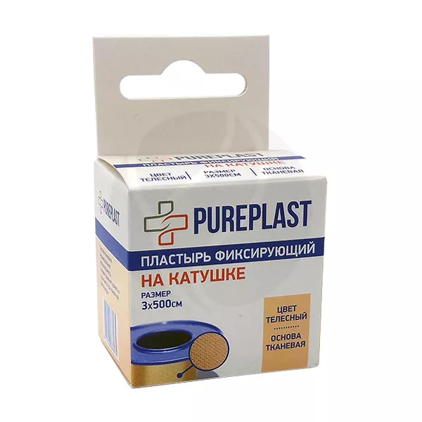 Изображение товара Pureplast пластырь фиксирующий тканевый 3х500 см телесный цвет