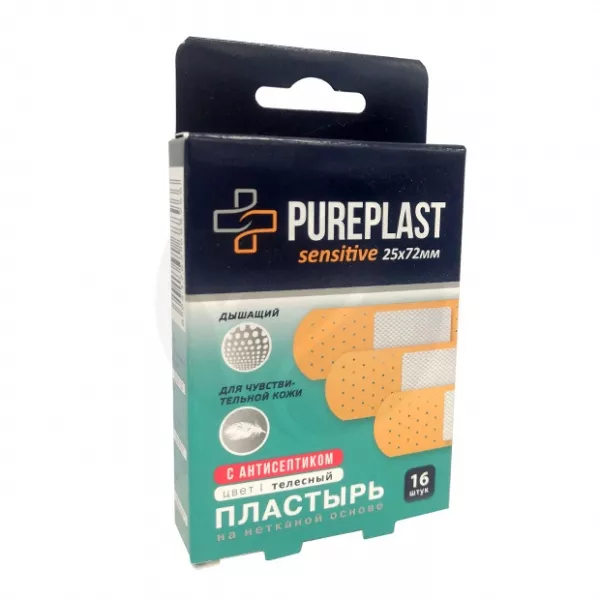 Изображение товара Pureplast Sensi пластырь бактерицидный на нетканой основе (25х72мм), 16шт Изображение товара Pureplast Sensi пластырь бактерицидный на нетканой основе (25х72мм), 16шт