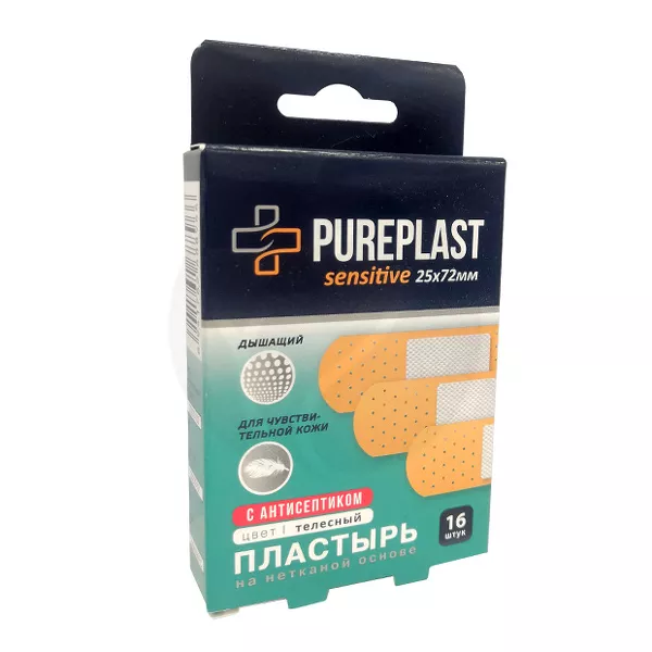 Изображение товара Pureplast Sensi пластырь бактерицидный на нетканой основе (25х72мм), 16шт Изображение товара Pureplast Sensi пластырь бактерицидный на нетканой основе (25х72мм), 16шт