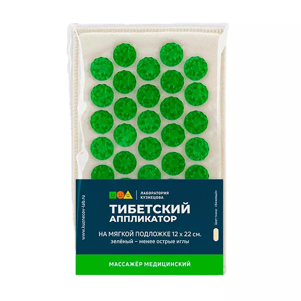 Изображение товара Тибетский аппликатор массажер на мягкой подложке 12x22 см зеленый