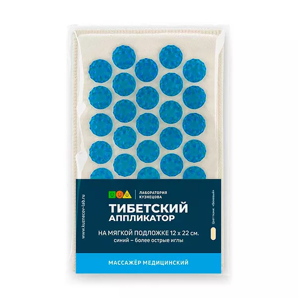 Изображение товара Массажер Тибетский аппликатор на мягкой подложке (12х22 см), синий (более острые иглы)