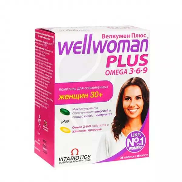 Изображение товара Wellwoman Plus набор таблеток и капсул для женского здоровья 28+28 шт Изображение товара Wellwoman Plus набор таблеток и капсул для женского здоровья 28+28 шт