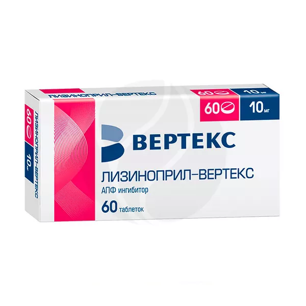 Изображение товара Лизиноприл-Вертекс таблетки 10мг, №60 Изображение товара Лизиноприл-Вертекс таблетки 10мг, №60