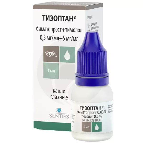 Изображение товара Тизоптан капли глазные 0, 3мг/мл+5мг/мл, 3мл - лечение глаукомы