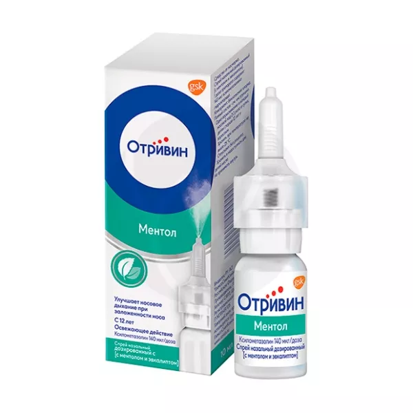 Изображение товара Отривин c ментолом и эвкалиптом спрей назальный 140мкг/доза, 10мл